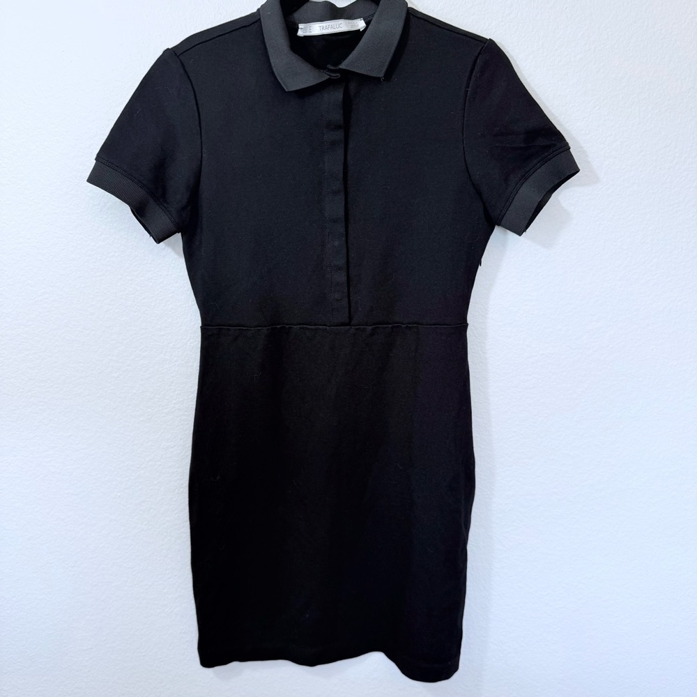 ZARA Black Short-Sleeve Polo Mini Dress